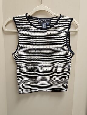 Burberrys Navy & White Striped Sleeveless Ribbed Tank